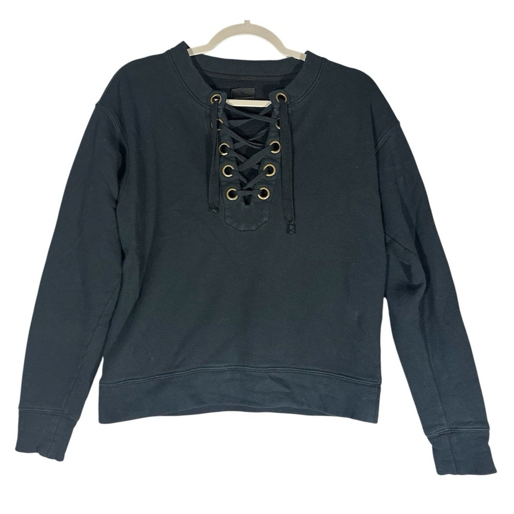 MOTHER The Tie Up Easy Sweatshirt Sz S Black Lace-Up Terry‎ Cotton Made in USA